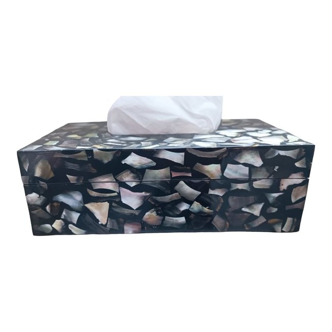 Dream-Living Luxe Tissue box zwart met witte  Capiz schelpen  24x12x7cm