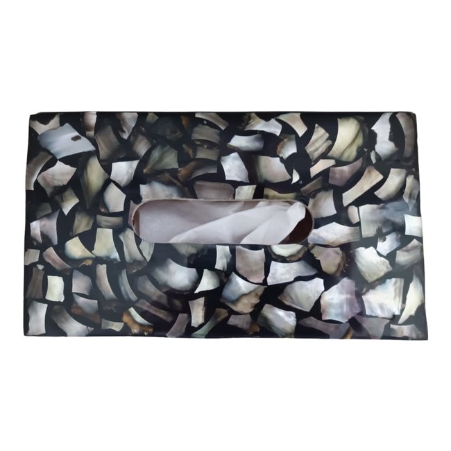 Dream-Living Luxe Tissue box zwart met witte  Capiz schelpen  24x12x7cm