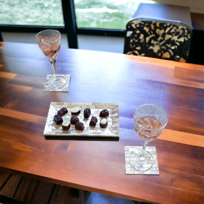 Dream-Living Zes onderzetters Capiz schelpen goud 10x10x1cm