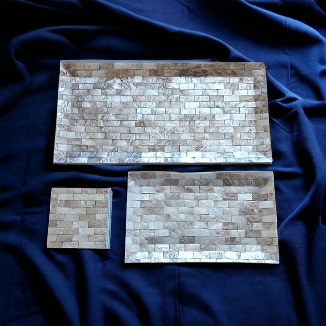 Dream-Living Zes onderzetters Capiz schelpen goud 10x10x1cm