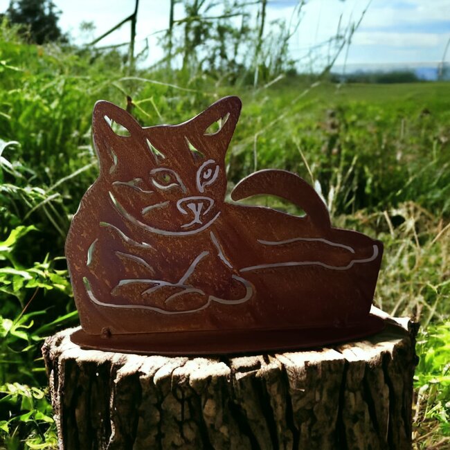 Dream-Garden Decoratie tuinbeeld Kat in mandje -B29 x H22cm