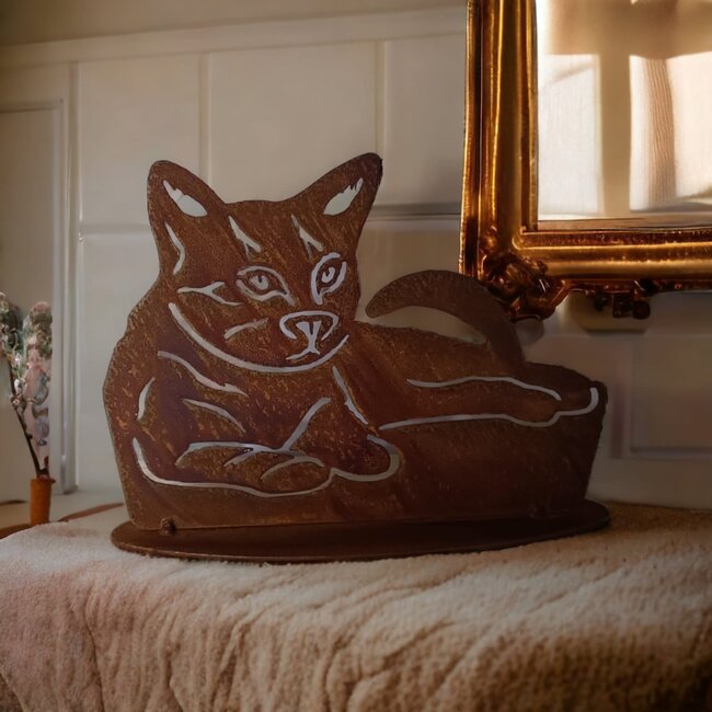 Dream-Garden Decoratie tuinbeeld Kat in mandje -B29 x H22cm