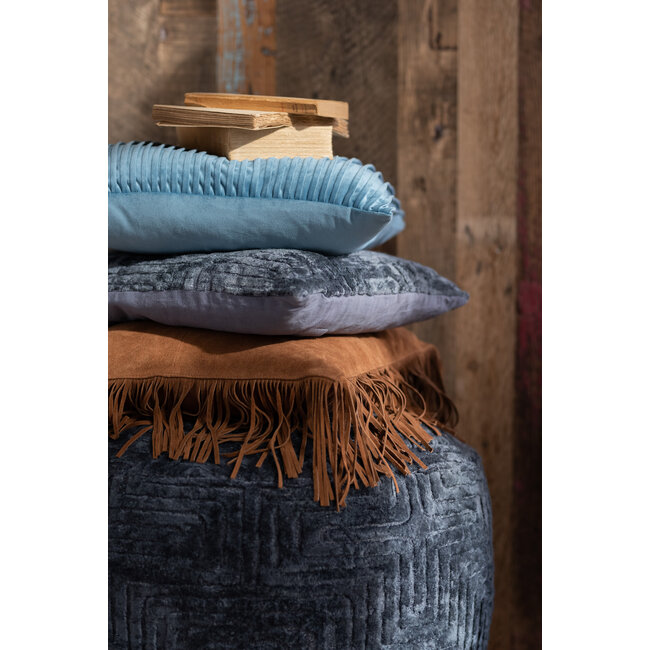 J-Line CUSHION TASSELS SQ LEATH COGN