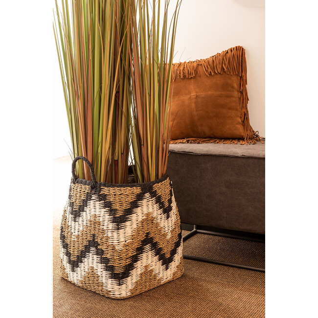 J-Line CUSHION TASSELS SQ LEATH COGN