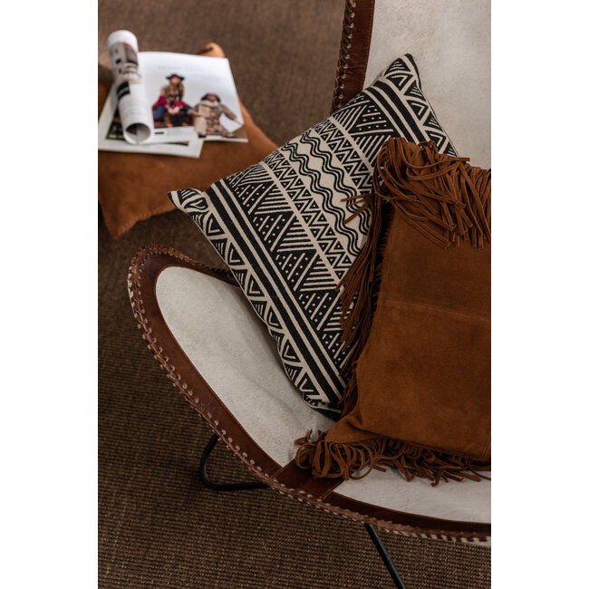 J-Line CUSHION TASSELS SQ LEATH COGN