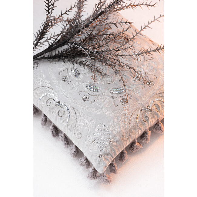 J-Line KUSSEN MAROKKAANS+TAS VELV GRIJS