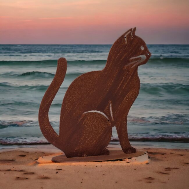 Dream-Garden Tuinbeeld zittende poes Caityln op voetplaat H34 x B27cm