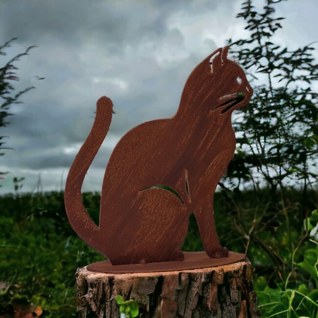 Dream-Garden Tuinbeeld zittende poes Caityln op voetplaat H34 x B27cm