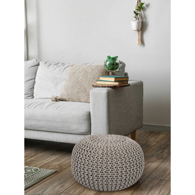 Dream-Living  Duurzame Poef Ø 55 cm  beige voor binnen- buiten- zwembad