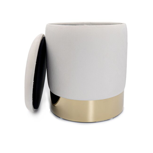 Dream-Living Fluwelen kruk poef crème wit velours met opbergruimte Ø 31 H 38 cm