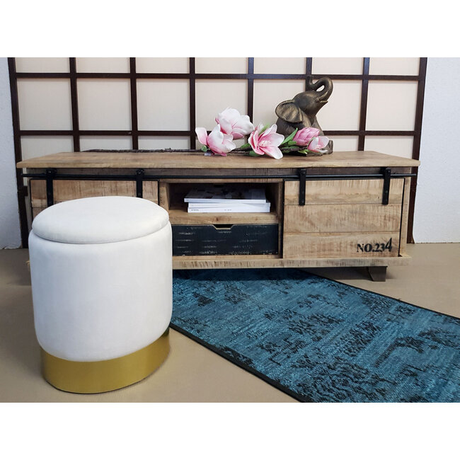 Dream-Living Fluwelen kruk poef crème wit velours met opbergruimte Ø 31 H 38 cm