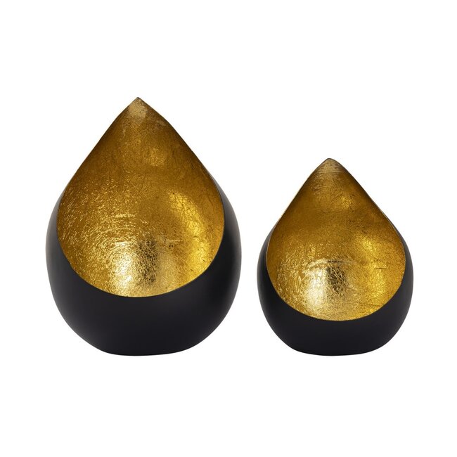 Dream-Living Kaarshouder set van 2 theelichthouders Romy druppelvorm zwart mat binnenkant verguld