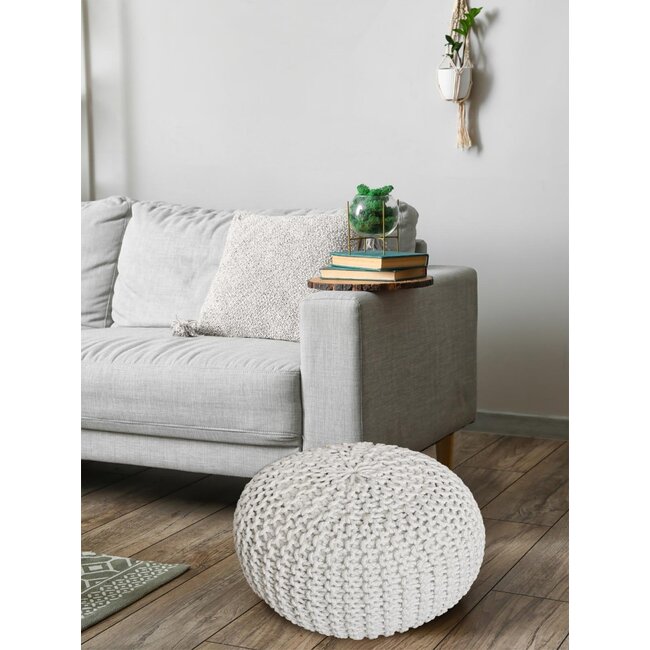 Dream-Living Duurzame Poef Ø 55 cm off-white voor binnen- buiten- zwembad