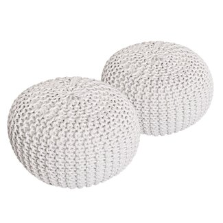 Dream-Living Ronde katoenen poef - set van 2 - wit - 55 x 55 x 37 cm