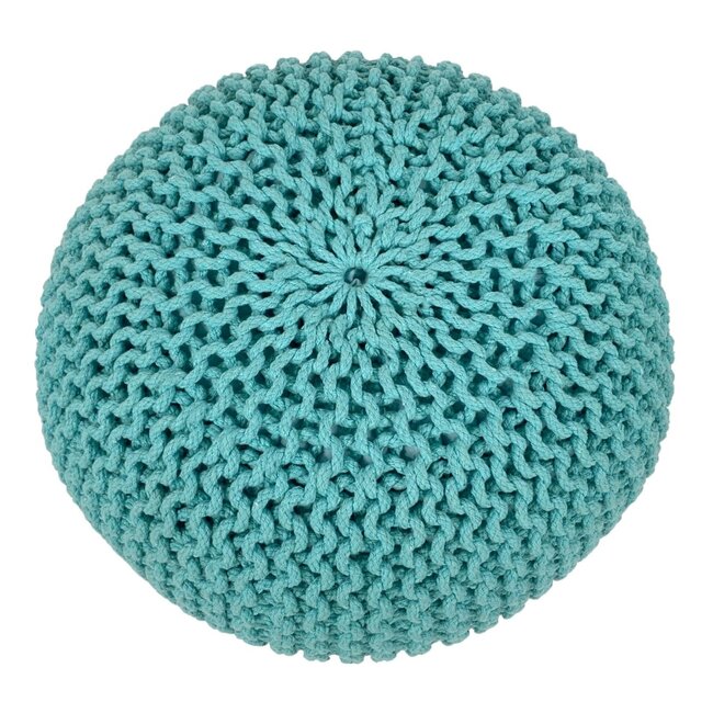 Dream-Living Ronde katoenen poef - set van 2 - grijs/turquoise - 55 x 55 x 37 cm