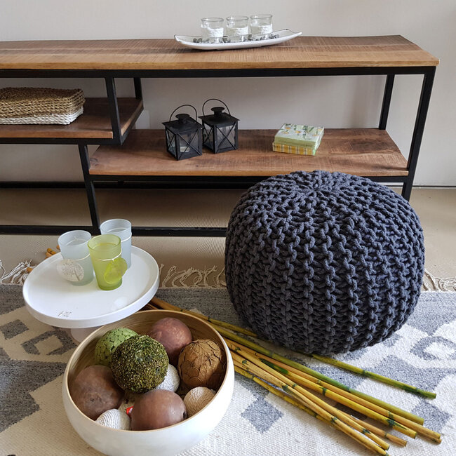 Dream-Living Gebreide kruk Poef Ø 45 cm antraciet Vloerkussen