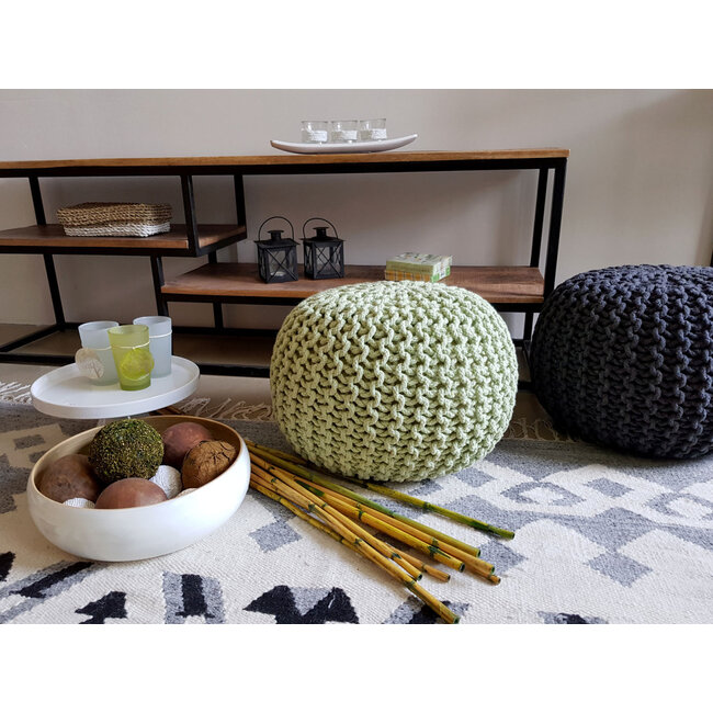 Dream-Living Gebreide kruk Poef Ø 45 cm antraciet Vloerkussen