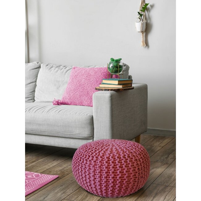 Dream-Living Ronde poef - 55 x 55 x 37 cm - katoen -  roze