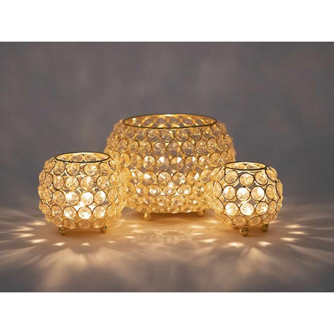 Dream-Living 3-delige vintage kristallen kaarsenhouder set  goud