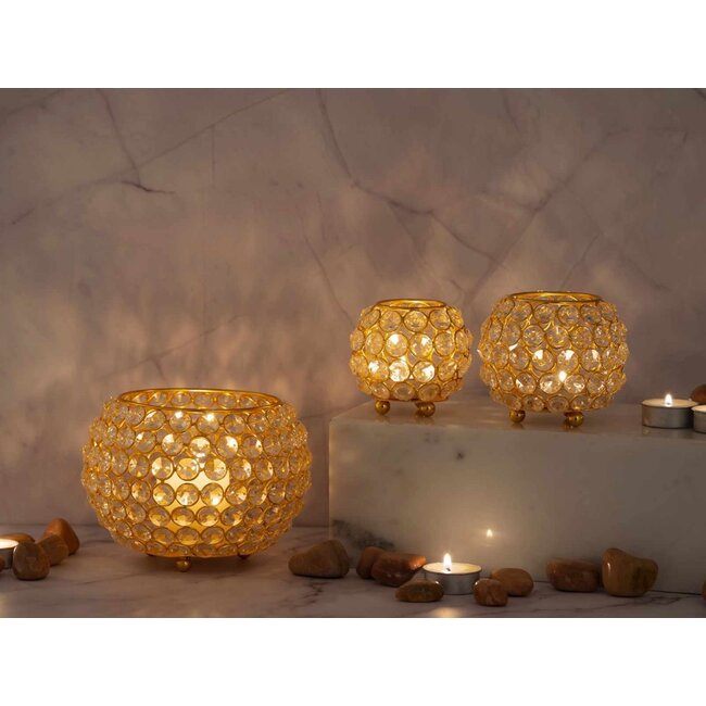 Dream-Living 3-delige vintage kristallen kaarsenhouder set  goud
