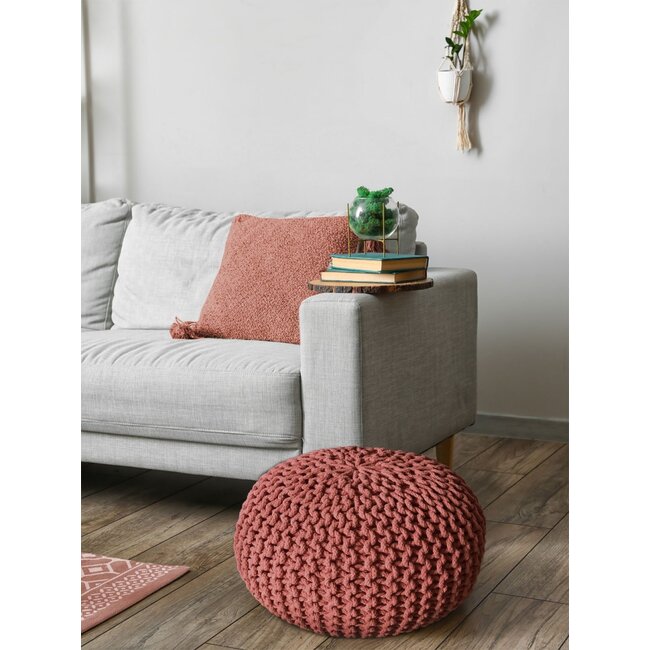 Dream-Living Gebreide kruk Poef Ø 55 cm terracotta Vloerkussen