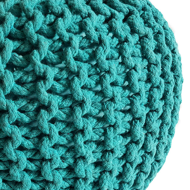 Dream-Living Gebreide kruk Poef Ø 45 cm turquoise Vloerkussen