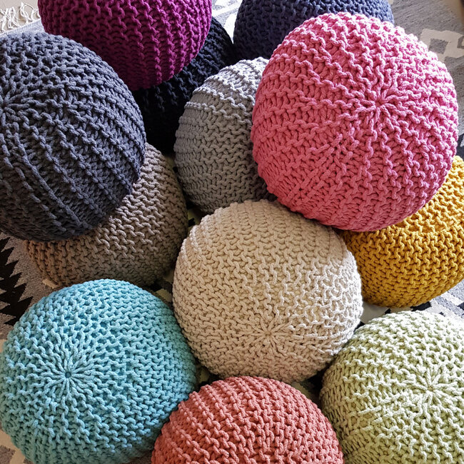 Dream-Living Gebreide kruk Poef Ø 45 cm turquoise Vloerkussen