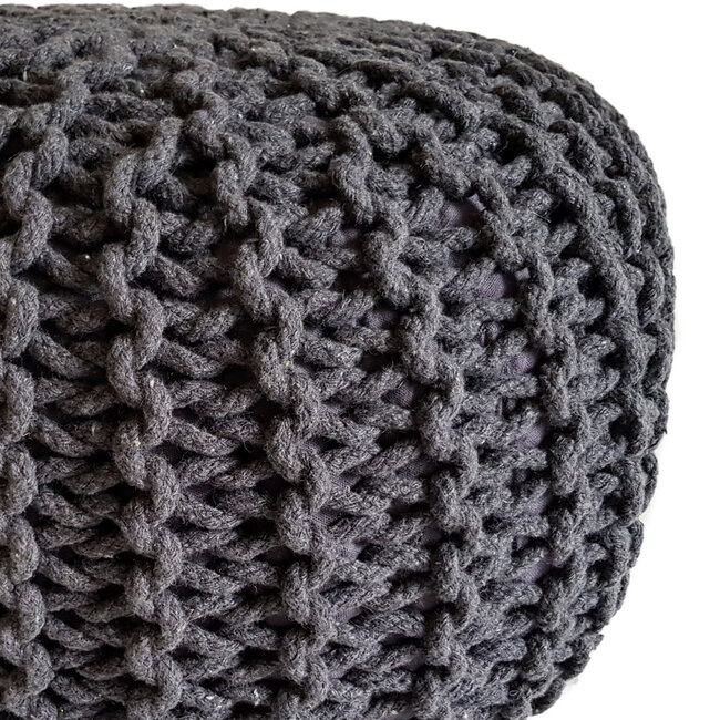 Dream-Living Gebreide kruk Poef Ø 45 cm donkergrijs Vloerkussen