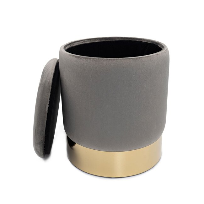 Dream-Living Fluwelen kruk poef lichtgrijs Velours met opbergruimte  Ø 31 H 38 cm