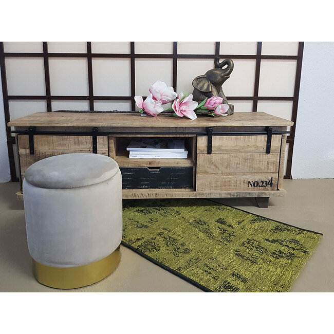 Dream-Living Fluwelen kruk poef lichtgrijs Velours met opbergruimte  Ø 31 H 38 cm