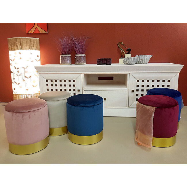 Dream-Living Fluwelen kruk poef lichtgrijs Velours met opbergruimte  Ø 31 H 38 cm