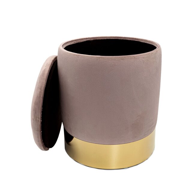 Dream-Living Fluwelen kruk poef zacht paars Velours met opbergruimte  Ø 31 H 38 cm