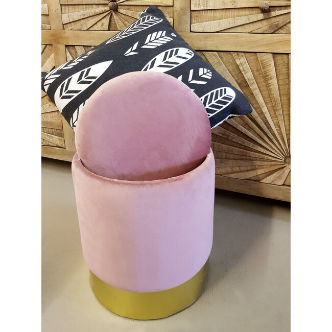 Dream-Living Fluwelen kruk poef zacht paars Velours met opbergruimte  Ø 31 H 38 cm