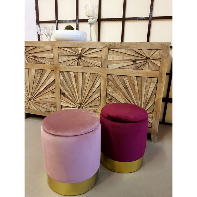 Dream-Living Fluwelen kruk poef zacht paars Velours met opbergruimte  Ø 31 H 38 cm