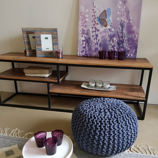 Dream-Living Gebreide kruk Poef Ø 45 cm spijkerblauw Vloerkussen