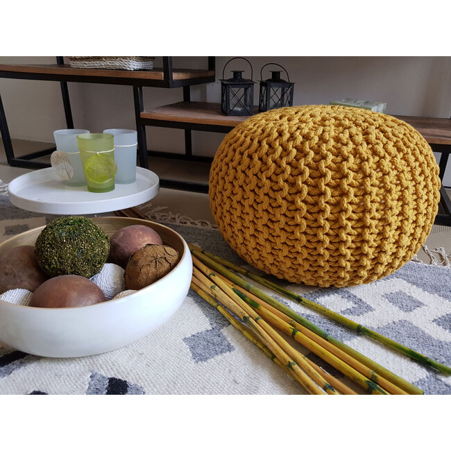Dream-Living Gebreide kruk Poef Ø 45 cm oker geel Vloerkussen