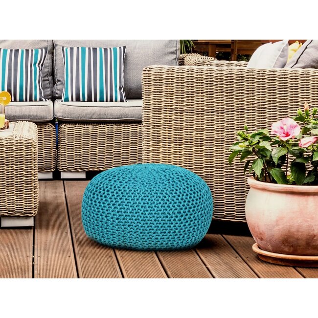 Dream-Living Duurzame turquoise poef Ø 55cm voor binnen- buiten- zwembad