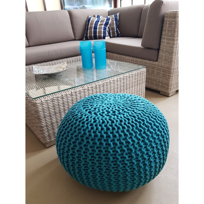 Dream-Living Duurzame turquoise poef Ø 55cm voor binnen- buiten- zwembad