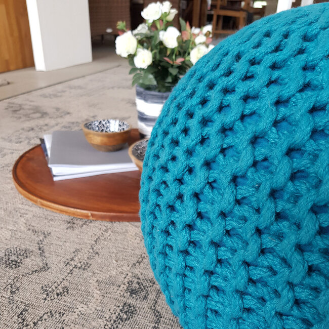 Dream-Living Duurzame turquoise poef Ø 55cm voor binnen- buiten- zwembad