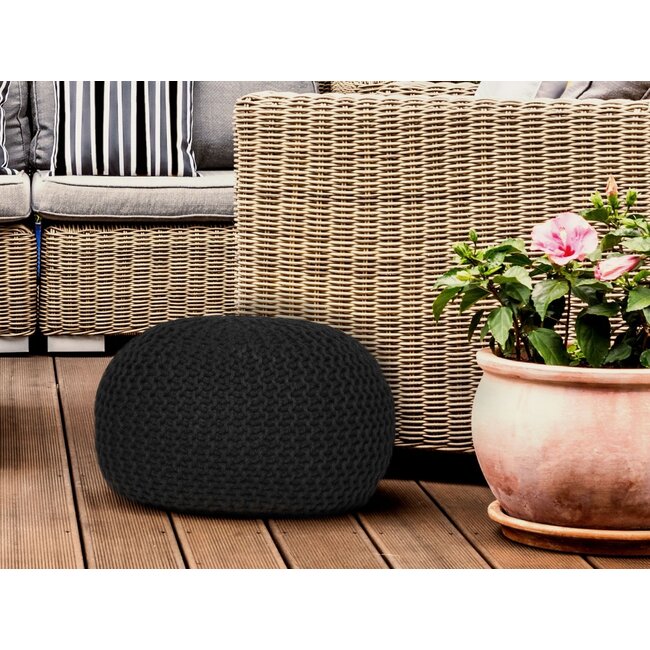 Dream-Living Duurzame zwarte poef Ø 55cm voor binnen- buiten- zwembad