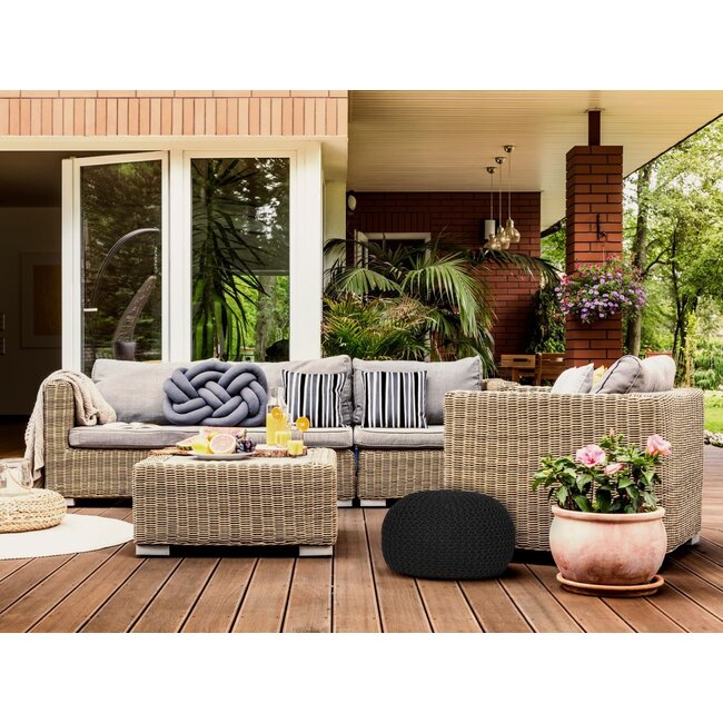 Dream-Living Duurzame zwarte poef Ø 55cm voor binnen- buiten- zwembad