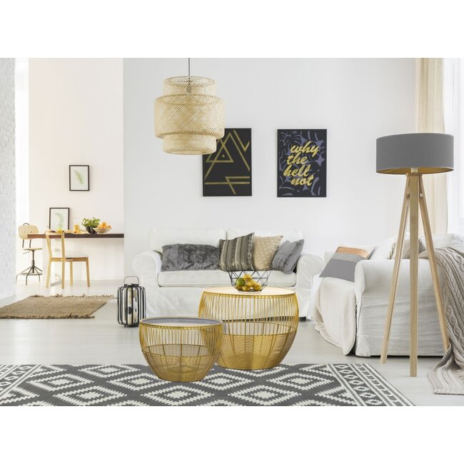 Dream-Living Set van 2 bijzettafels rond ø 49/41 H 37/29 cm siertafels banktafel Glamira salontafel goud