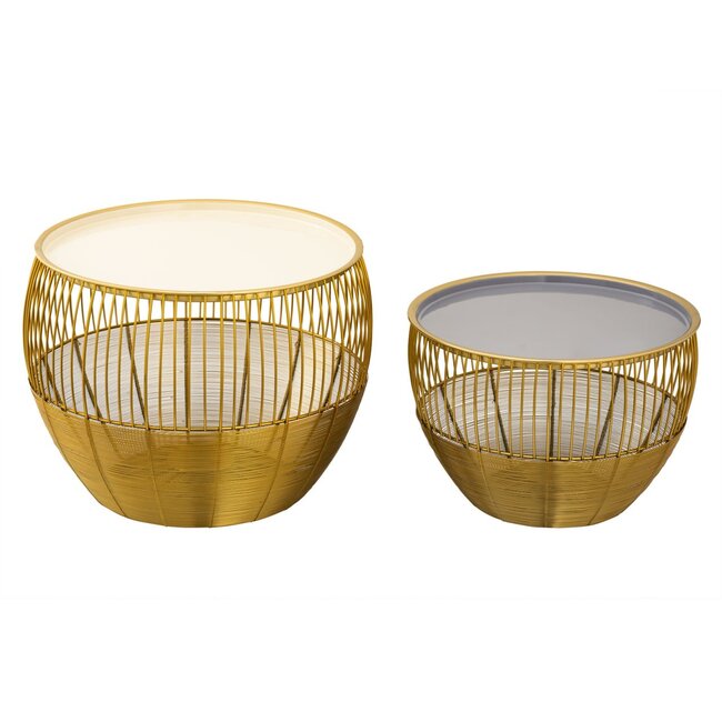 Dream-Living Set van 2 bijzettafels rond ø 49/41 H 37/29 cm siertafels banktafel Glamira salontafel goud