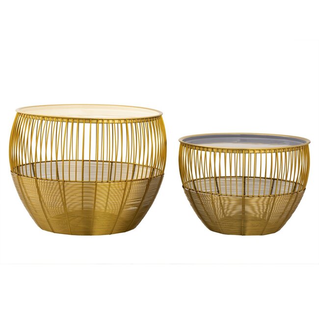 Dream-Living Set van 2 bijzettafels rond ø 49/41 H 37/29 cm siertafels banktafel Glamira salontafel goud