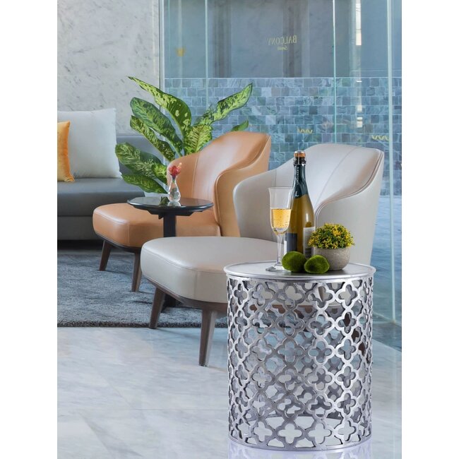 Dream-Living Decoratieve metalen bijzettafel Cairo ø 40 x 45 cm zilver aluminium