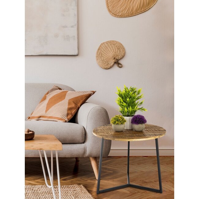Dream-Living Salontafel La Palma ø 56cm hout- zwart metaal