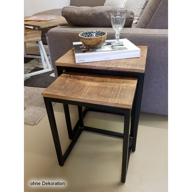 Dream-Living Banktafel-bijzettafel set van 2 stuks zwart metaal hout