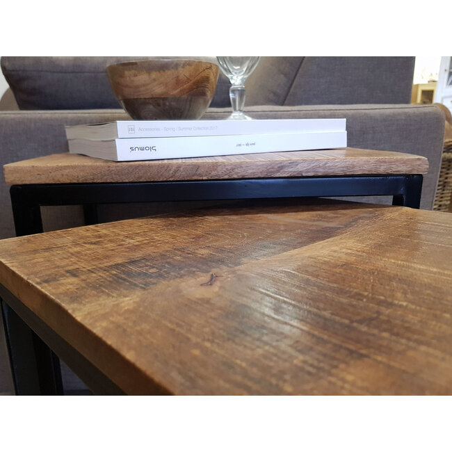 Dream-Living Banktafel-bijzettafel set van 2 stuks zwart metaal hout