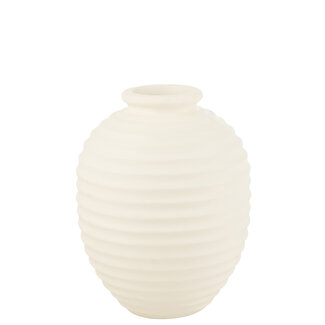 J-Line Terracotta vaas ovaal ribbel wit 66x50 cm