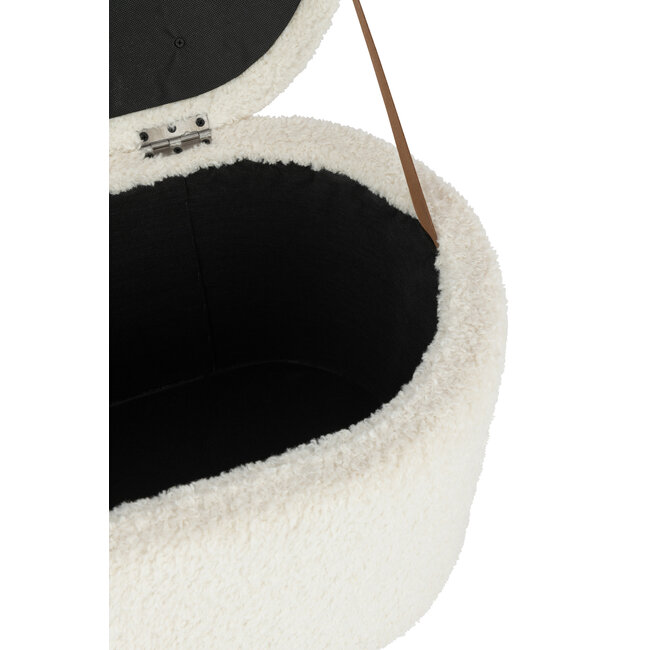 J-Line Poef teddy wit met opberg mogelijkheid 80x48x40cm